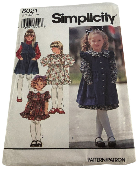 Simplicity Sewing Pattern 8021 Play Dress Pinafore Girls Long Sleeves 3 4 5 6 6x