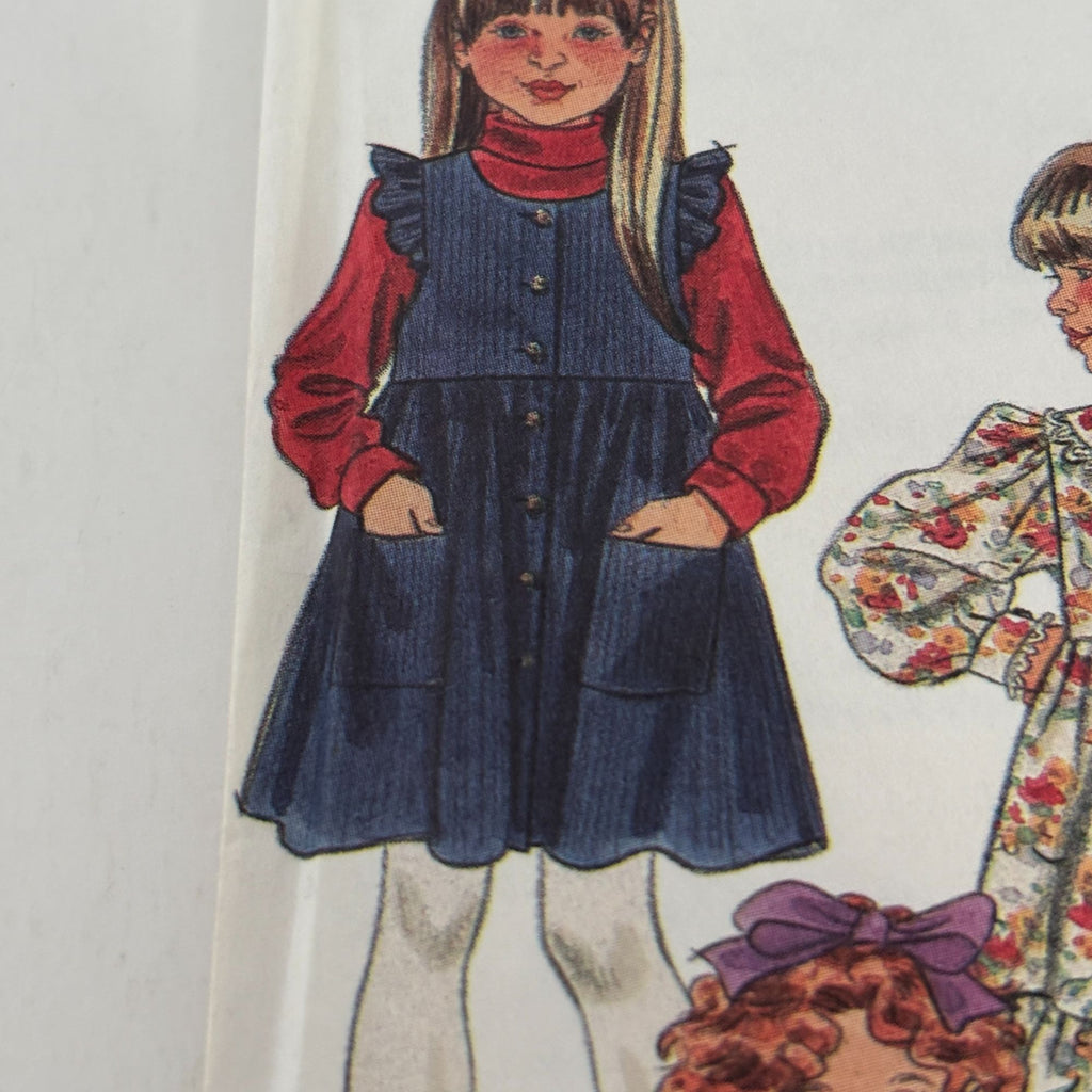 Simplicity Sewing Pattern 8021 Play Dress Pinafore Girls Long Sleeves 3 4 5 6 6x