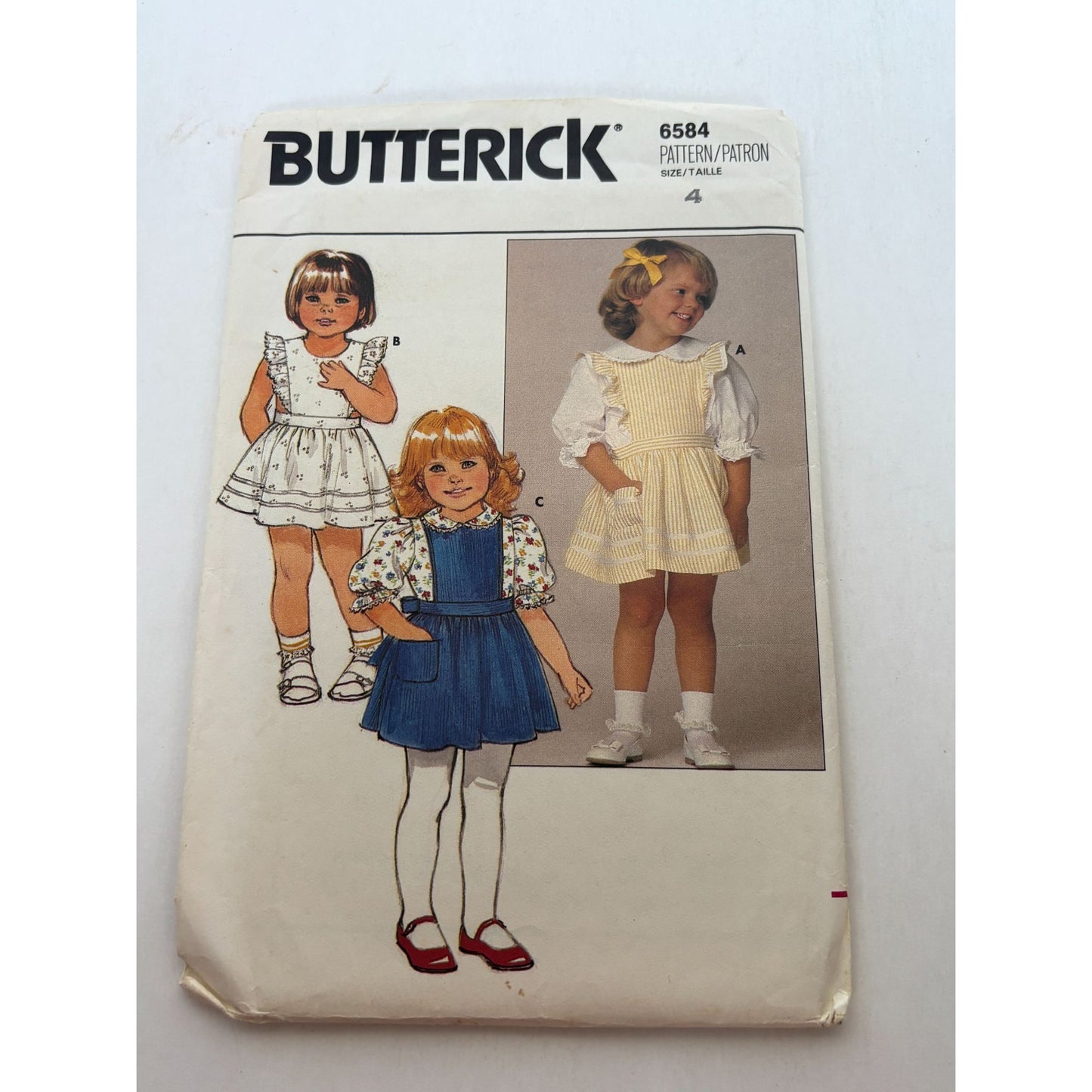 Butterick Sewing Pattern 6584 Toddler Dress Jumper Blouse 4T Vintage Pinafore