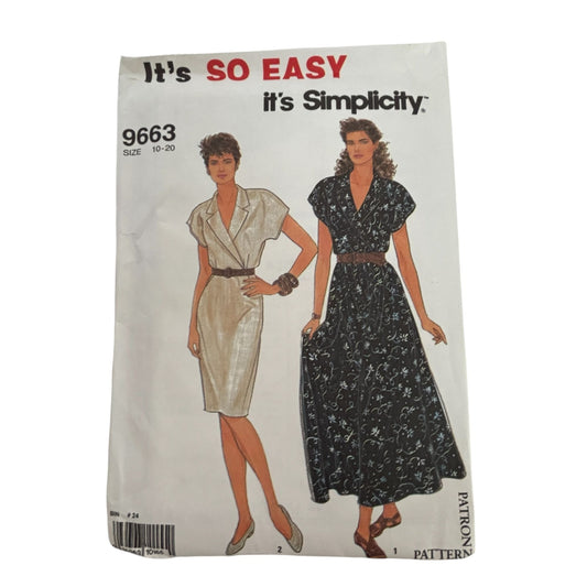 Simplicity Sewing Pattern 9663 Dress Mid-Calf Knee Length 1990s Fashion 10-20 UC