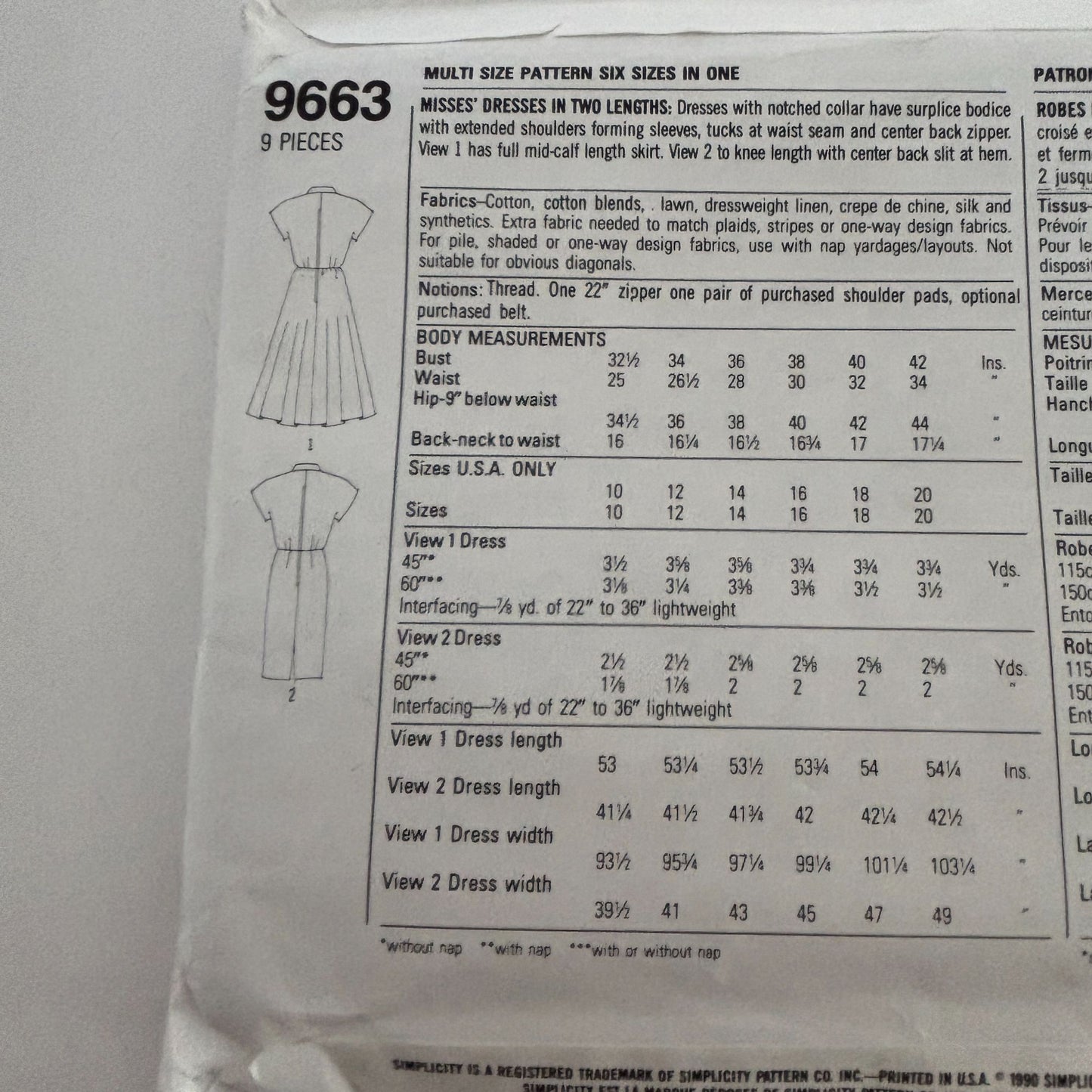 Simplicity Sewing Pattern 9663 Dress Mid-Calf Knee Length 1990s Fashion 10-20 UC