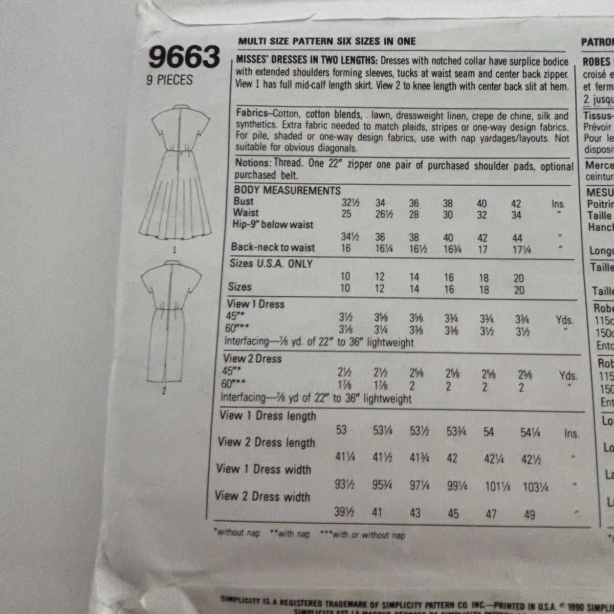 Simplicity Sewing Pattern 9663 Dress Mid-Calf Knee Length 1990s Fashion 10-20 UC