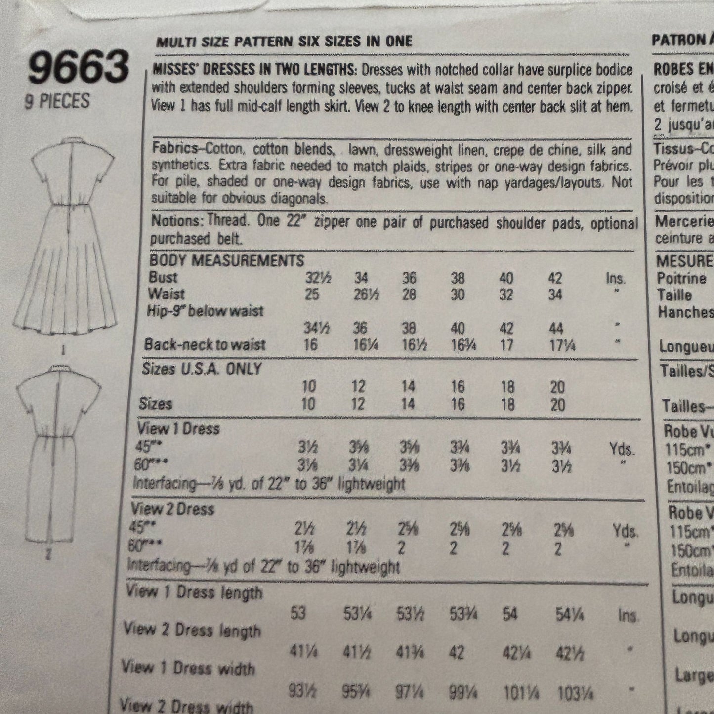 Simplicity Sewing Pattern 9663 Dress Mid-Calf Knee Length 1990s Fashion 10-20 UC