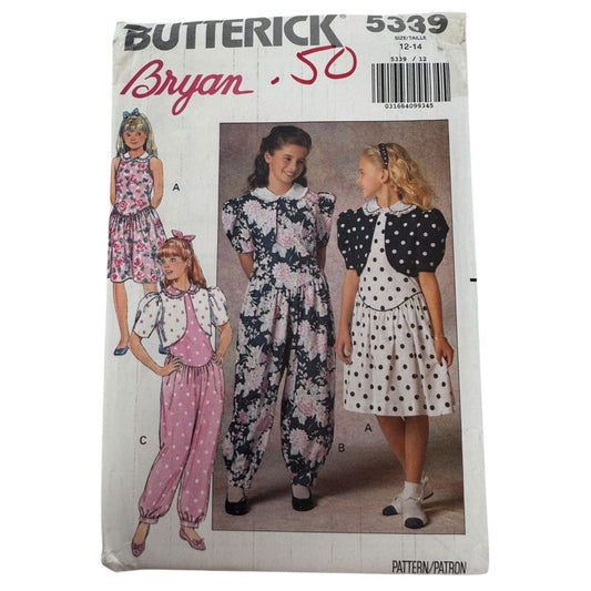 Butterick Sewing Pattern 5339 Girls Jacket Dress Jumpsuit 12-14 Easy 1990s Uncut