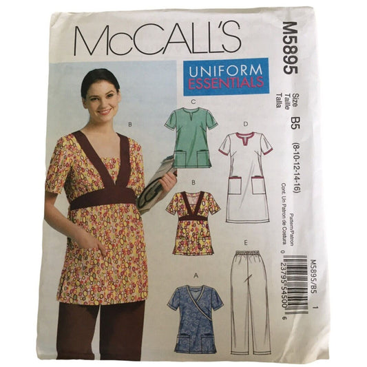 McCalls Sewing Pattern M5895 Nursing Scrubs Uniform Essentials Top Pants 8-16 UC