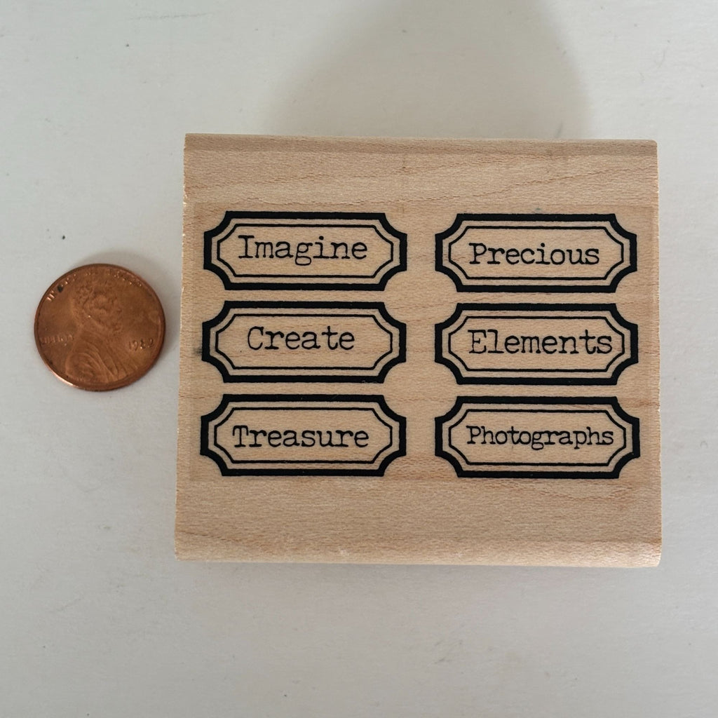 Limited Edition Rubber Stamp Creative Text 6 Labels Imagine Create Scrapbooking Words Cardmaking Craft
