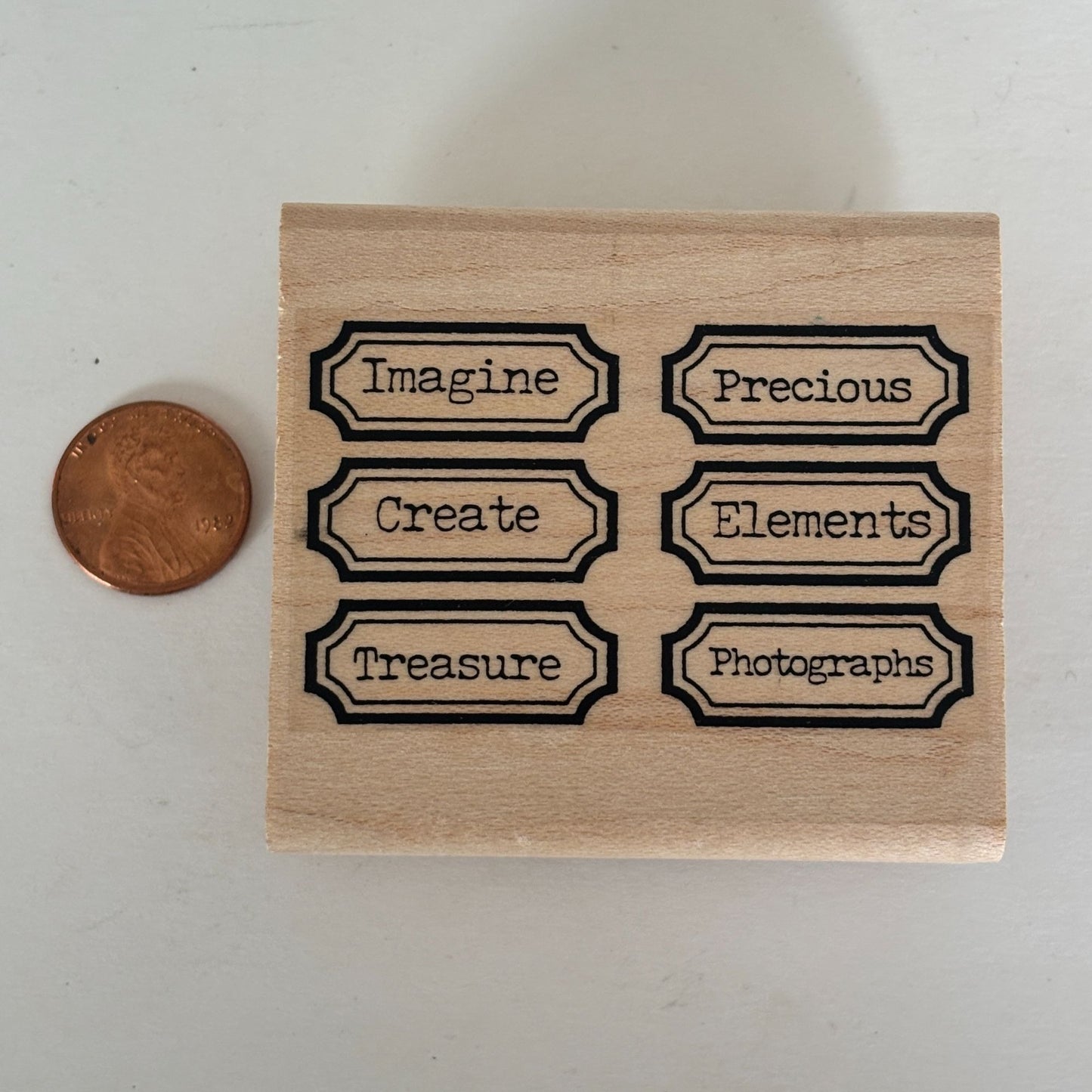 Limited Edition Rubber Stamp Creative Text 6 Labels Imagine Create Scrapbooking Words Cardmaking Craft