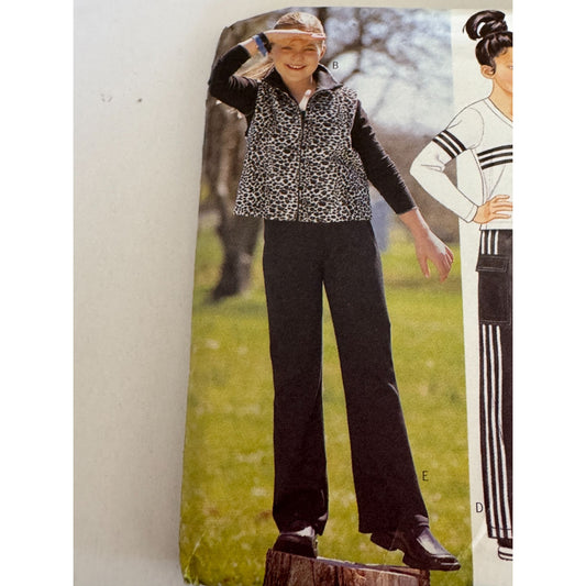 Butterick 6732 Girls Y2K Sewing Pattern Vest Track Pants Top Skirt Outfit Pattern 12-16 Uncut