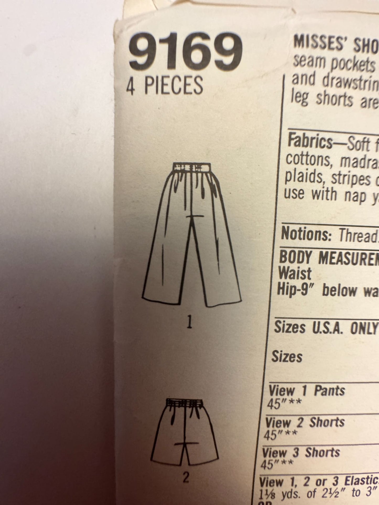 Simplicity Sewing Pattern 9169 Cropped Pants Shorts 1980s Easy To Sew 6- 20 UC