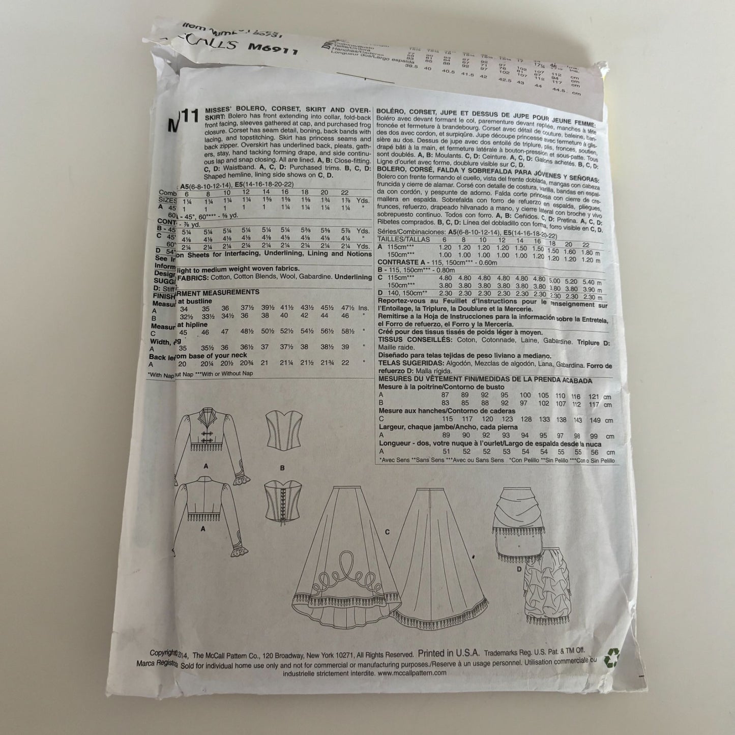McCalls Sewing Pattern M6911 Steampunk Corset Skirt Bustle Costume Victorian Outfit 14–22 UNCUT