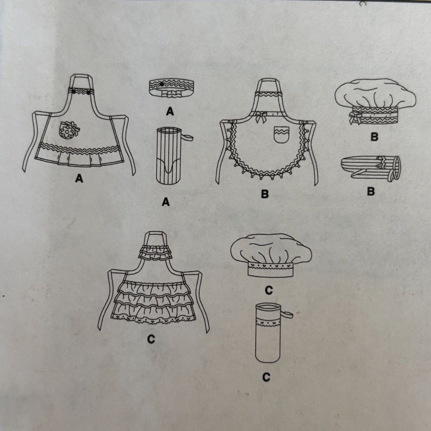 McCalls Sewing Pattern M6049 Kids Kitchen Apron Chef Hat Cooking Costume Baker 3-8 Uncut