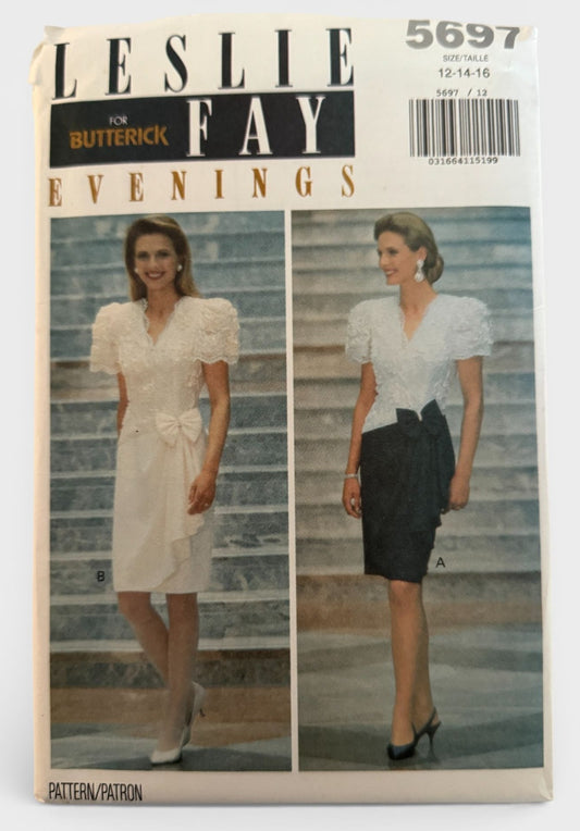Butterick Sewing Pattern 5697 Evening Dress Formal Knee Length 12 14 16 UC 1990s