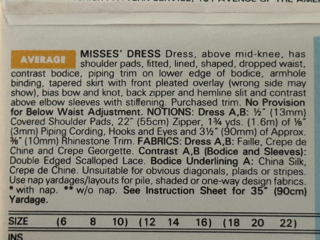 Butterick Sewing Pattern 5697 Evening Dress Formal Knee Length 12 14 16 UC 1990s