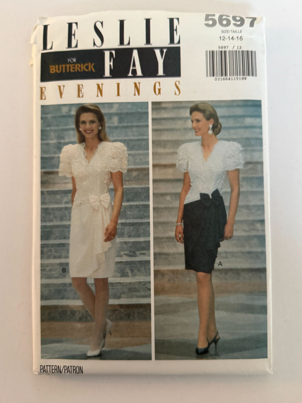 Butterick Sewing Pattern 5697 Evening Dress Formal Knee Length 12 14 16 UC 1990s