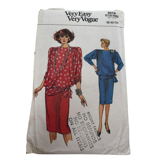 Vogue Sewing Pattern 9314 Blouson Top Wrap Straight Skirt Work Outfit 8 10 12 UC