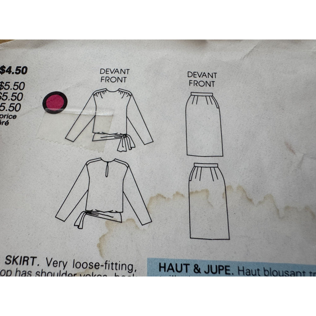 Vogue Sewing Pattern 9314 Blouson Top Wrap Straight Skirt Work Outfit 8 10 12 UC