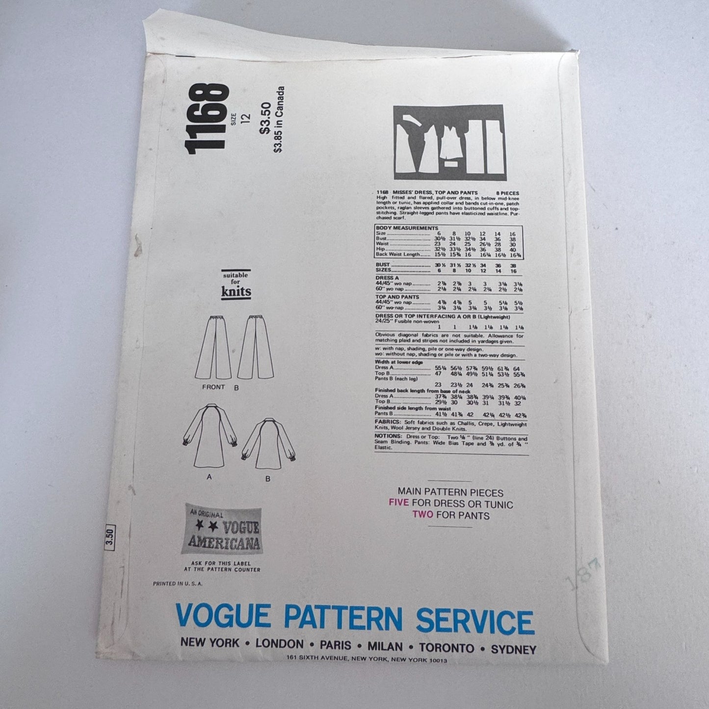 Vogue Sewing Pattern 1168 Stan Herman 1970s Dress Pants Lounge Set 12 Uncut Easy