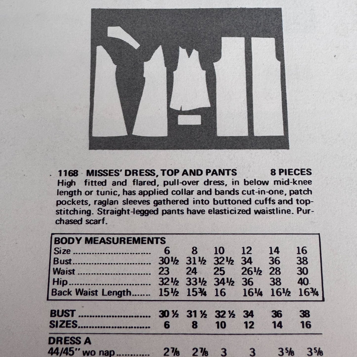 Vogue Sewing Pattern 1168 Stan Herman 1970s Dress Pants Lounge Set 12 Uncut Easy