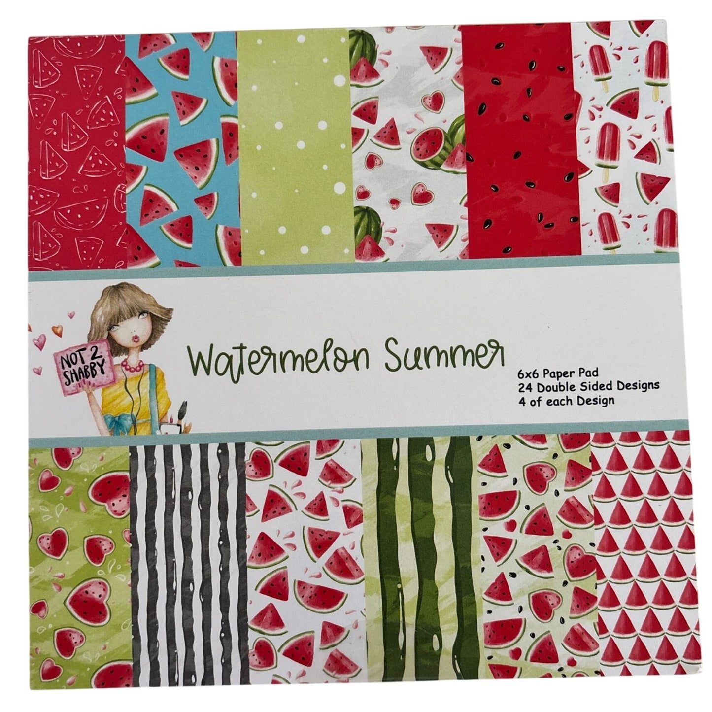 Not 2 Shabby Scrapbook Paper Pad 6x6 Watermelon Summer 24 Double-Sided Designs