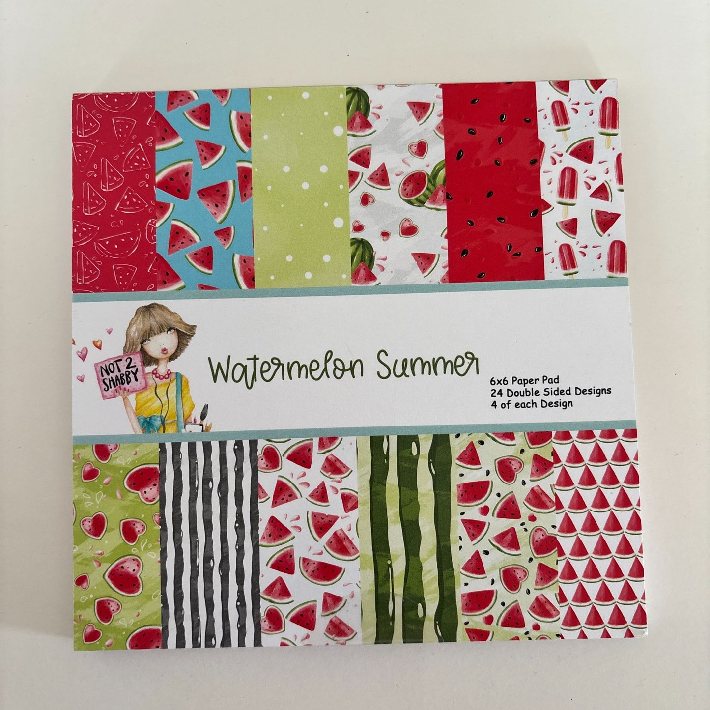 Not 2 Shabby Scrapbook Paper Pad 6x6 Watermelon Summer 24 Double-Sided Designs