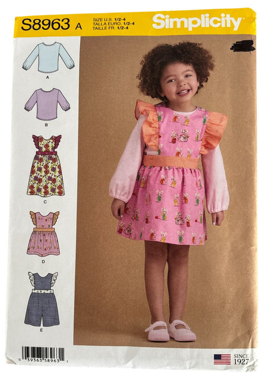 Simplicity Sewing Pattern S8963 Toddlers Dress Jumper Shirt Summer Outfit 6M-4T