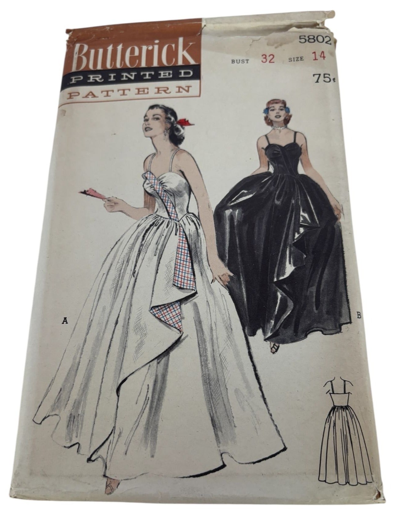 Butterick Sewing Pattern 5802 Bouffant Evening Gown Prom Dress Formal Vintage 14