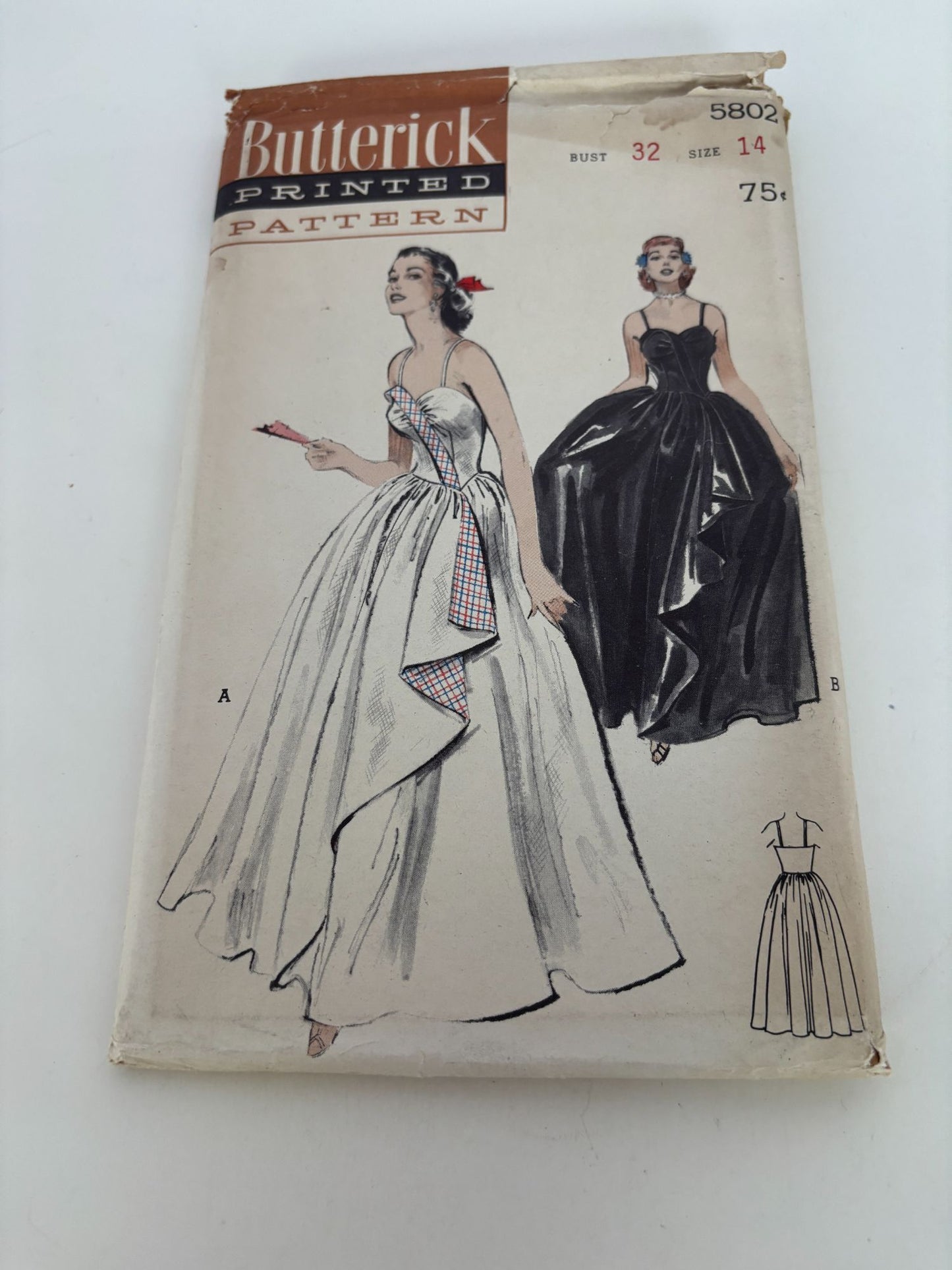 Butterick Sewing Pattern 5802 Bouffant Evening Gown Prom Dress Formal Vintage 14