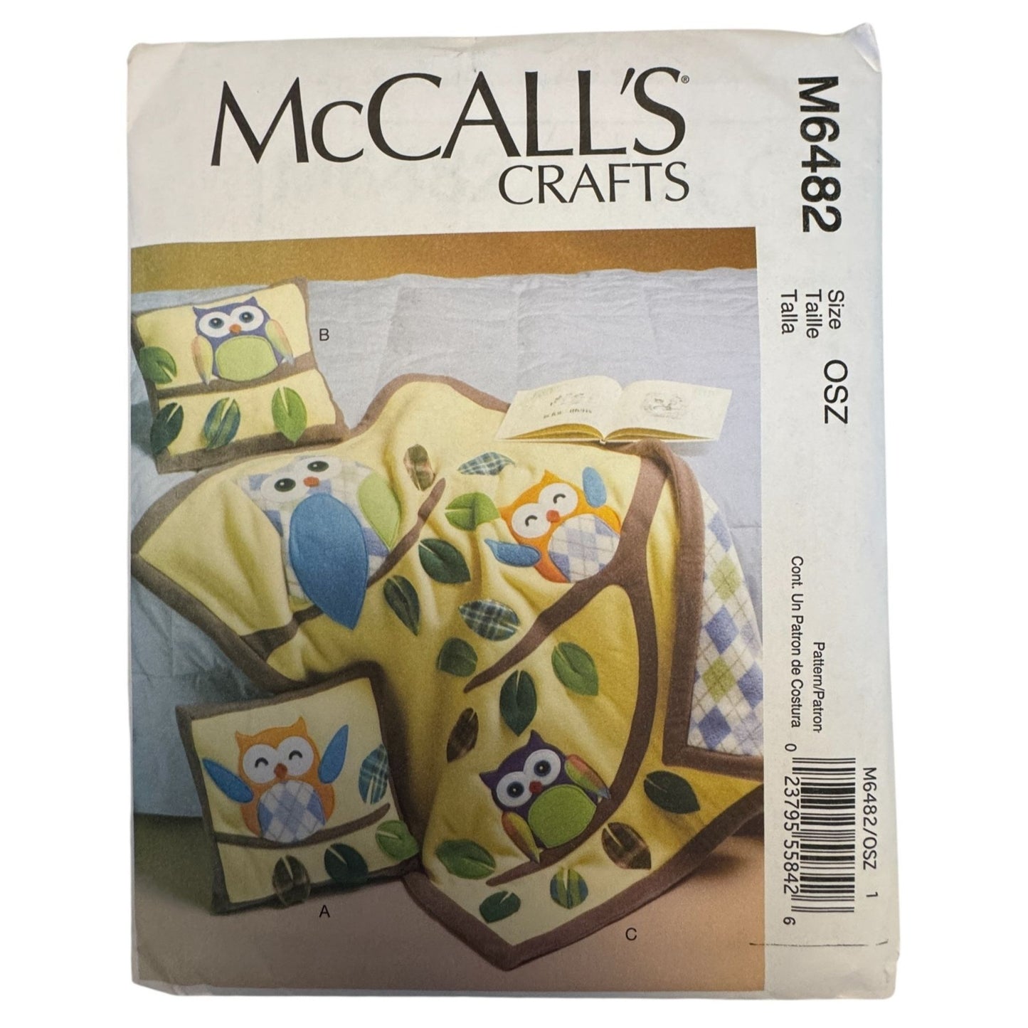 McCalls Sewing Pattern M6482 Owl Pillow and Quilt Nursery Decor Kids Baby Uncut
