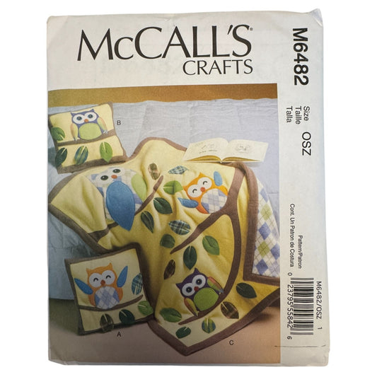 McCalls Sewing Pattern M6482 Owl Pillow and Quilt Nursery Decor Kids Baby Uncut