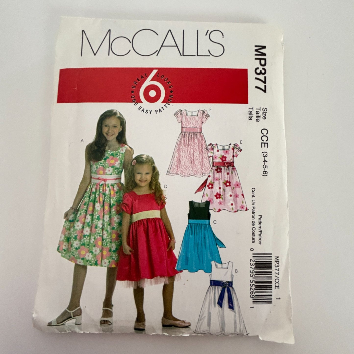 McCalls Sewing Pattern MP377 Girls Party Dress Tulle Ruffle Lining Sizes 3-6 UC