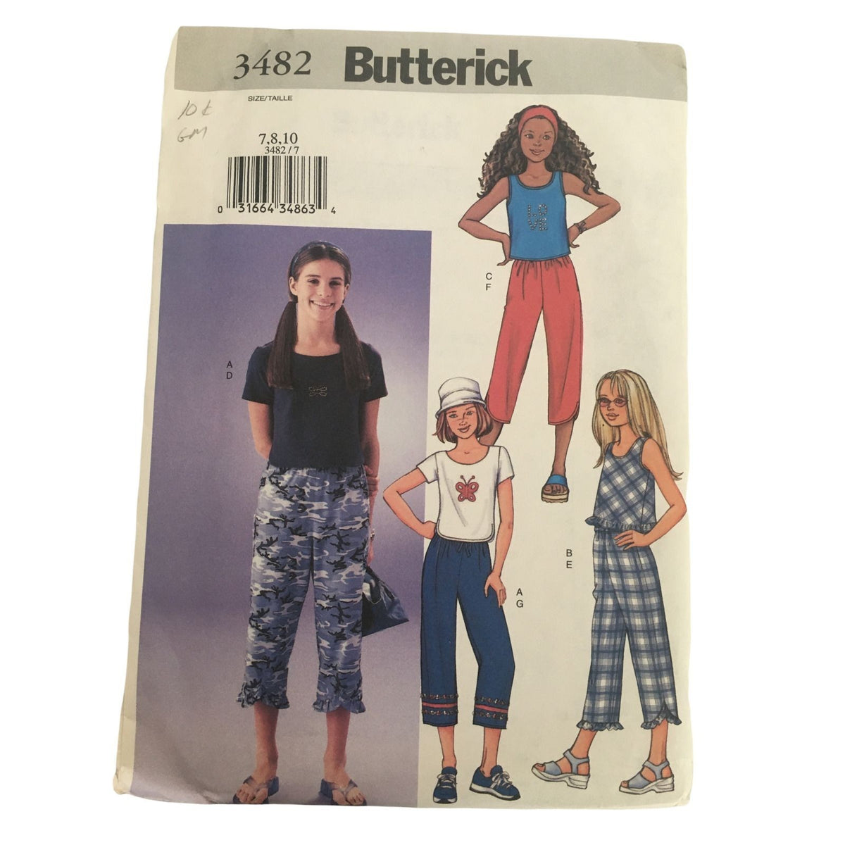 Butterick Sewing Pattern 3482 Girls Summer Shirt Pants Y2K Ruffle Hem 7 8 10 UC