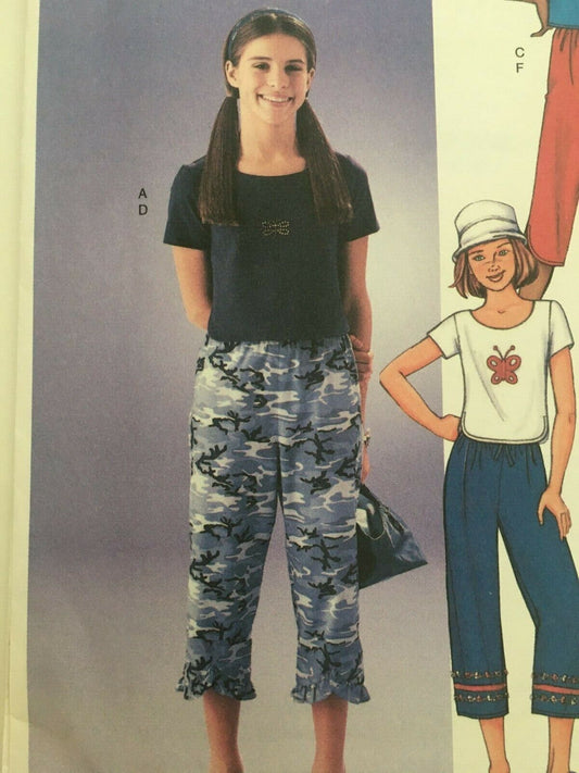 Butterick Sewing Pattern 3482 Girls Summer Shirt Pants Y2K Ruffle Hem 7 8 10 UC