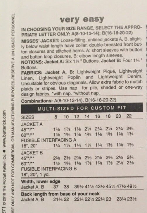 Butterick Sewing Pattern B5446 Jacket Top 2000s Modern Chic Work 8 10 12 14 Easy
