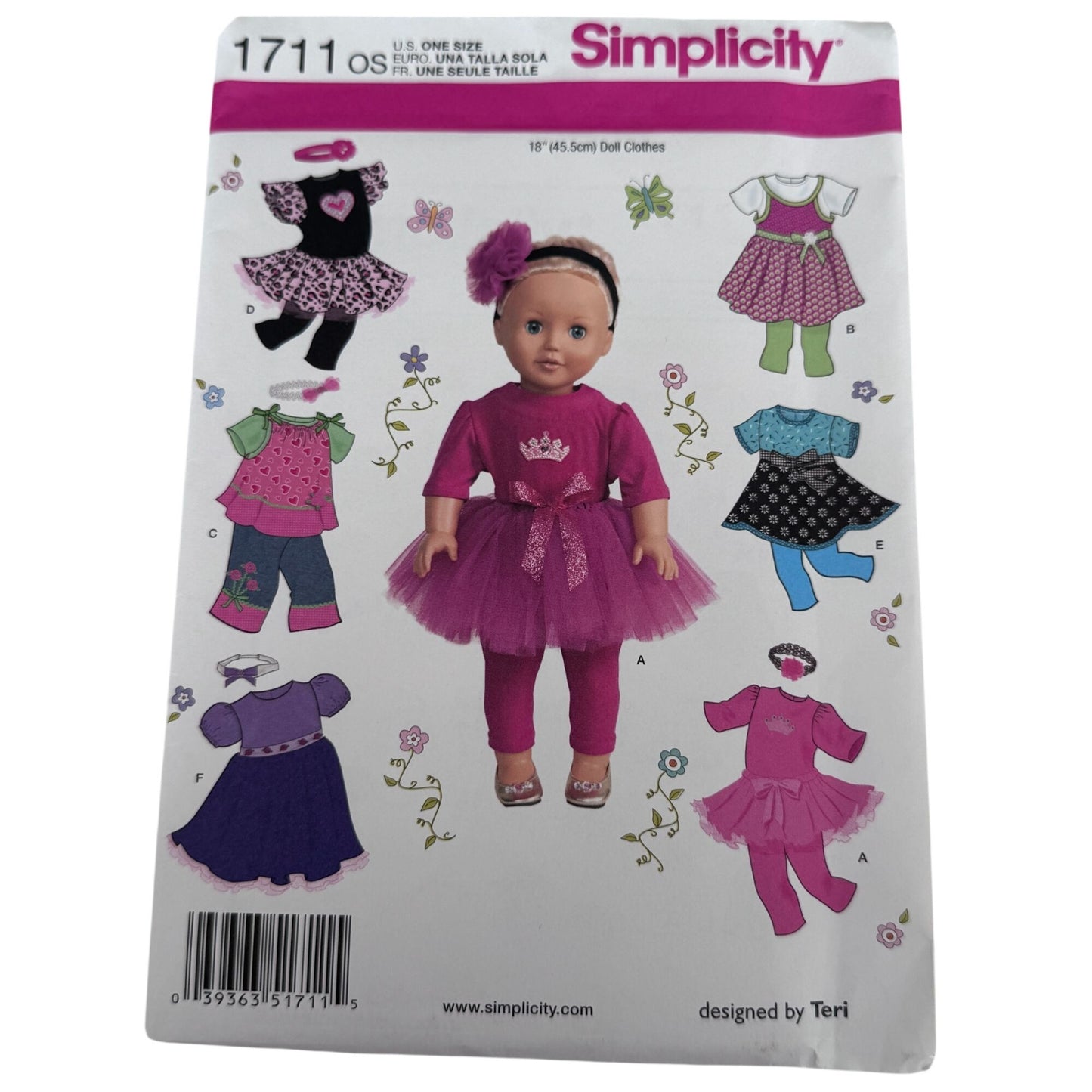 Simplicity Sewing Pattern 1711 Doll Clothes Clothing 18 Inch Dress Leggings UC Headband
