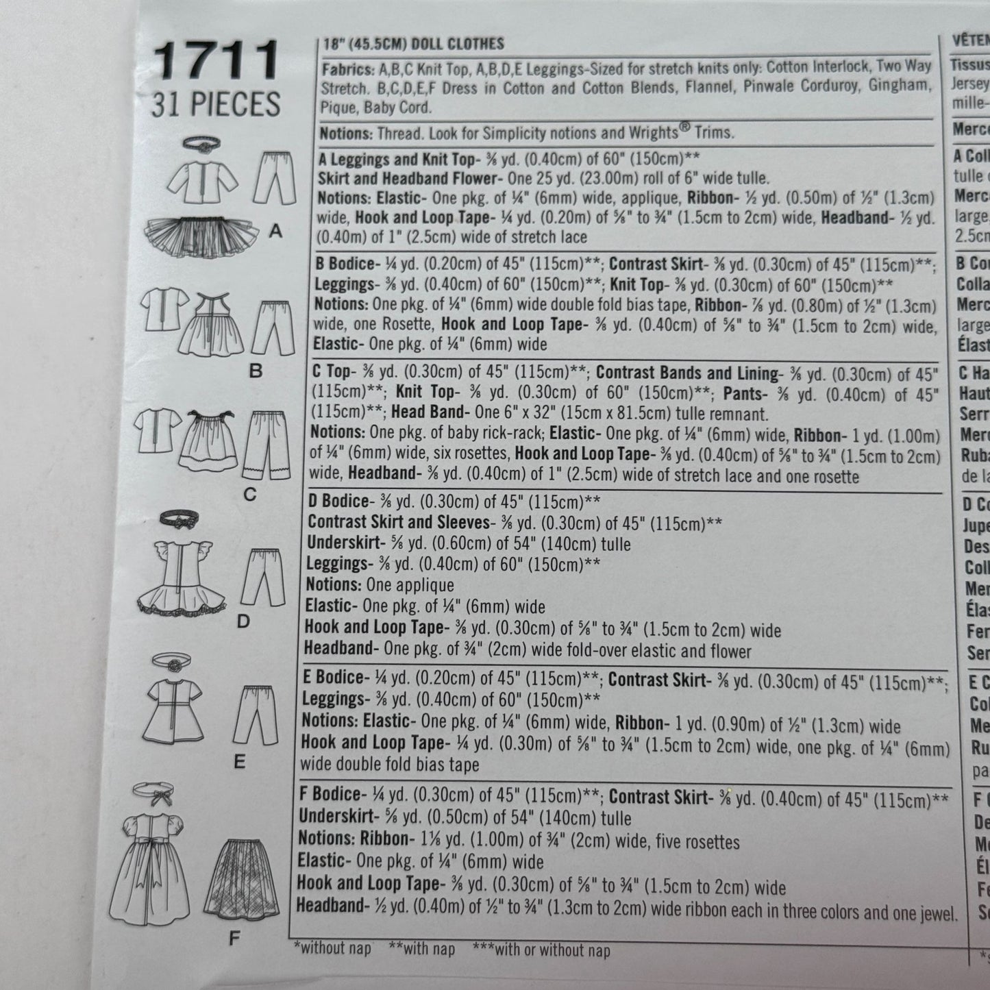 Simplicity Sewing Pattern 1711 Doll Clothes Clothing 18 Inch Dress Leggings UC Headband