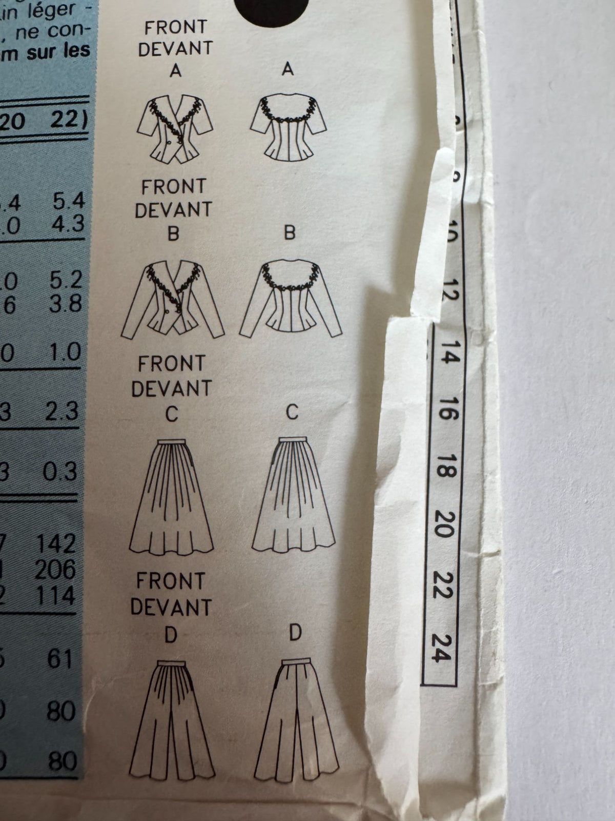 Butterick Sewing Pattern 5311 Top Peplum Skirt Split Skirt Easy 1990s UC 6 8 10