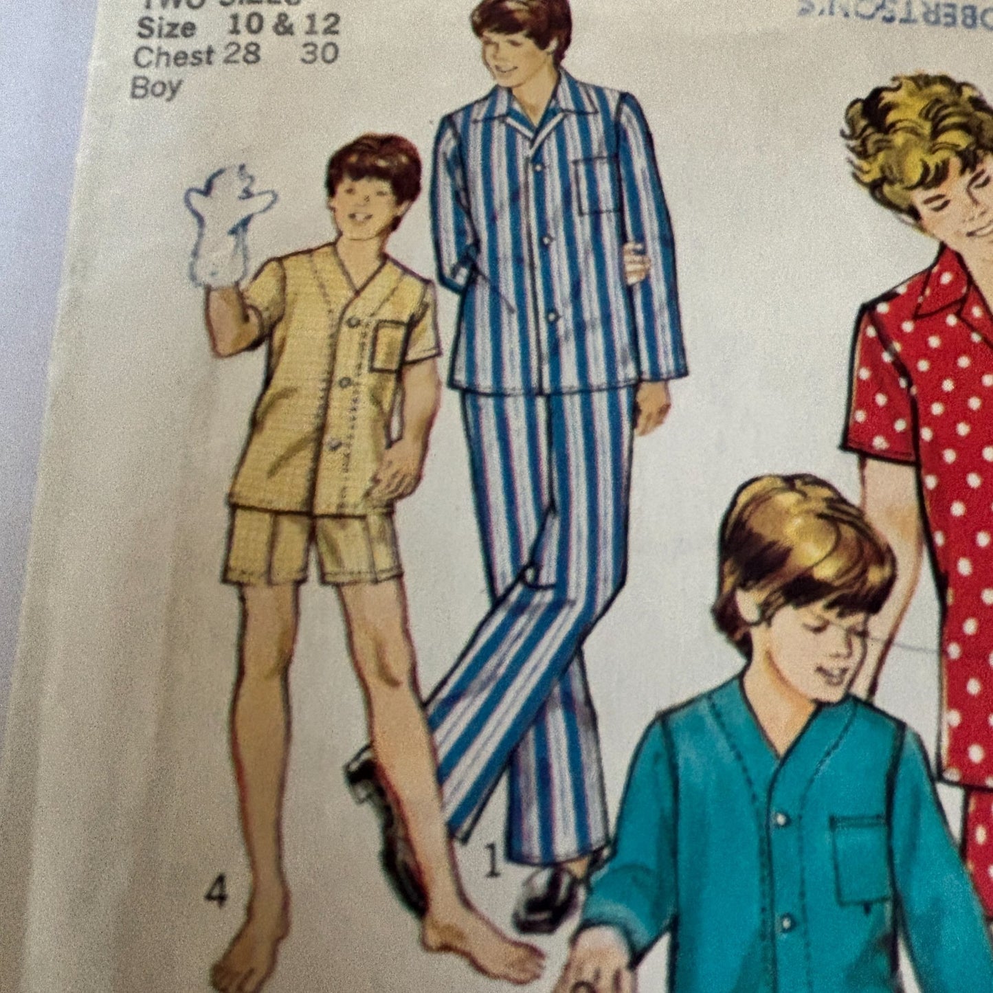 Simplicity Sewing Pattern 6427 Boys Pajamas 70s Retro Sleepwear Set Boys 10 12 Kids Uncut