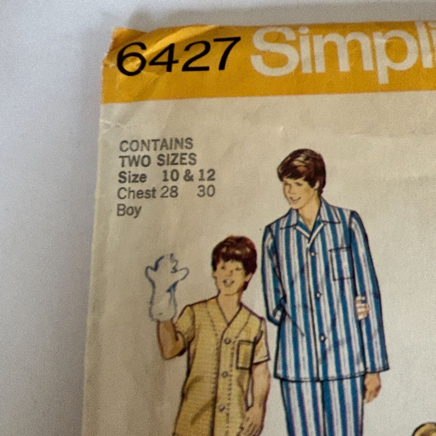 Simplicity Sewing Pattern 6427 Boys Pajamas 70s Retro Sleepwear Set Boys 10 12 Kids Uncut