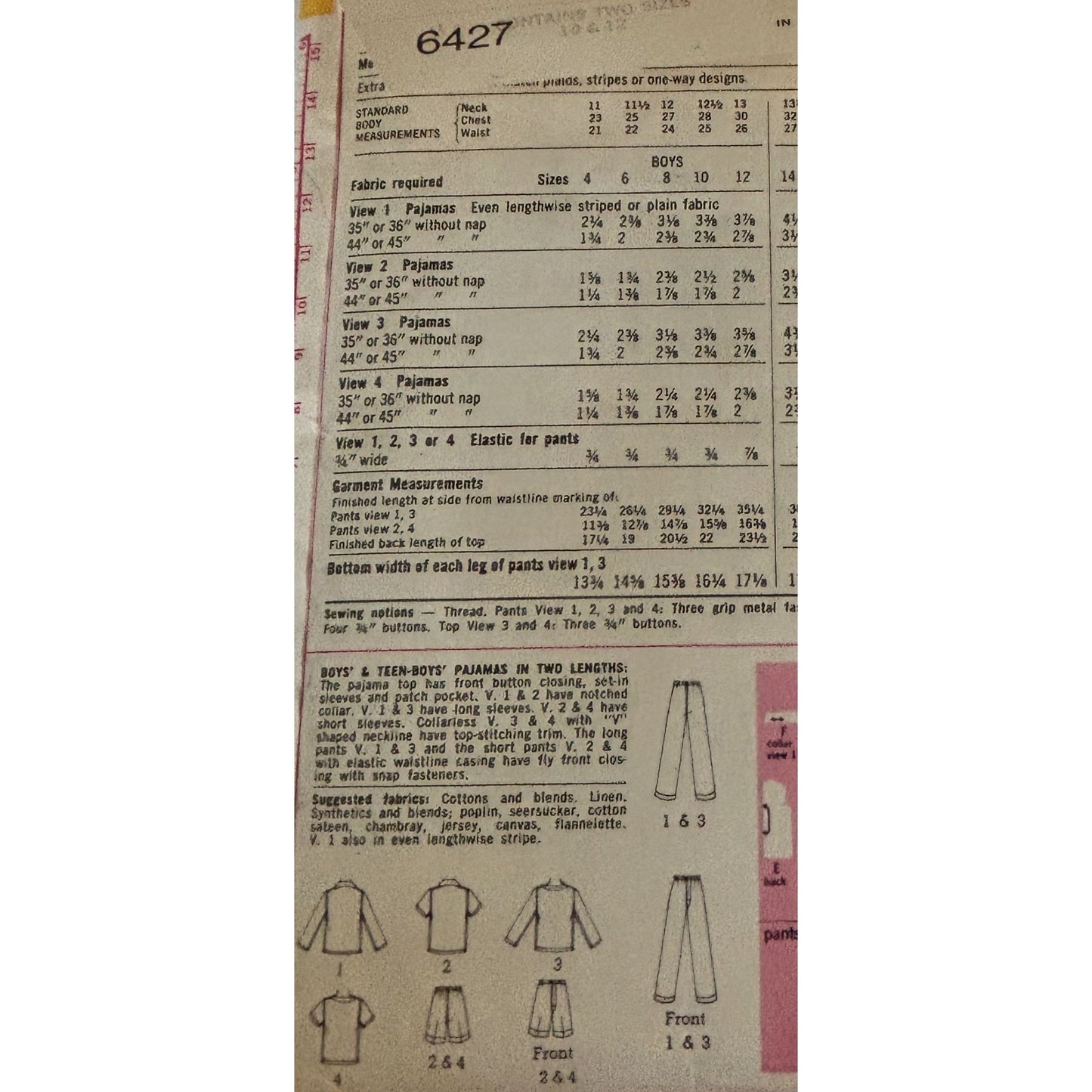 Simplicity Sewing Pattern 6427 Boys Pajamas 70s Retro Sleepwear Set Boys 10 12 Kids Uncut