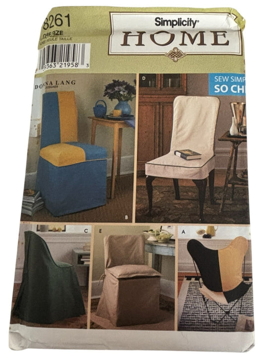 Simplicity Sewing Pattern 8261 Dining Room Armless Chair Cover Slipcover Parson
