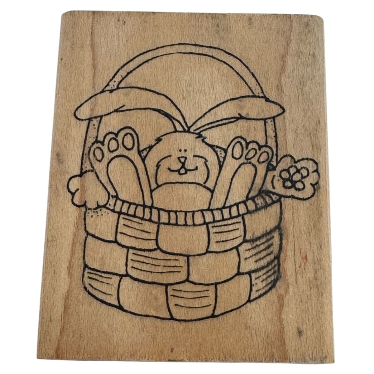 Inky Antics Wood Mounted Rubber Stamp Easter Bunny In Basket Spring Card Making