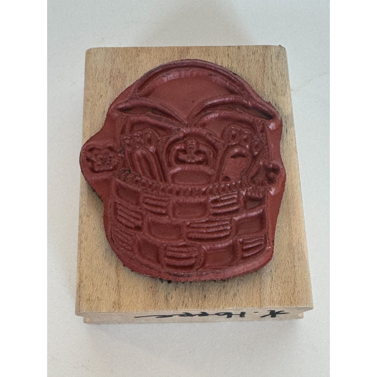 Inky Antics Wood Mounted Rubber Stamp Easter Bunny In Basket Spring Card Making