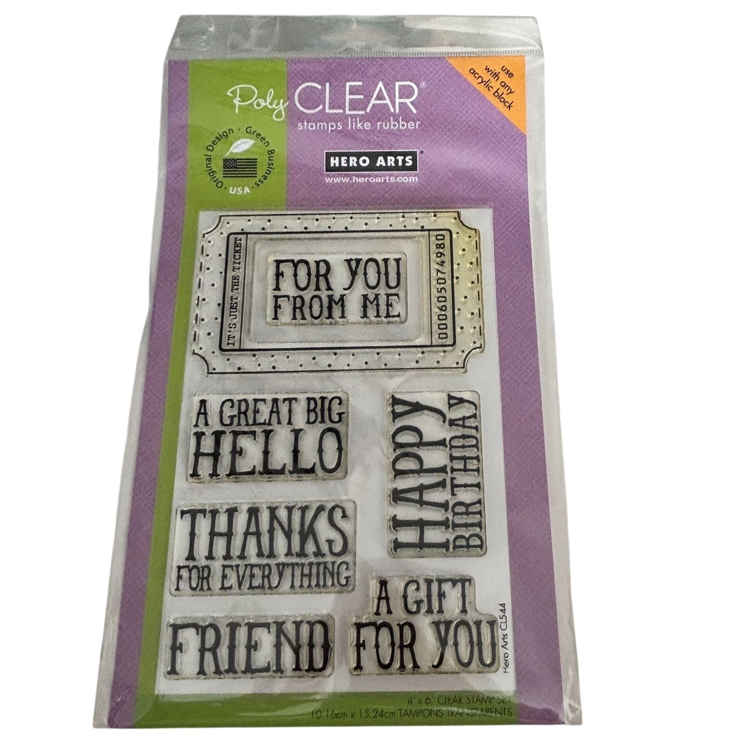 Hero Arts Poly Clear Stamps Big Ticket 4x6 Gift Tag Cardmaking Birthday Words Sentiments