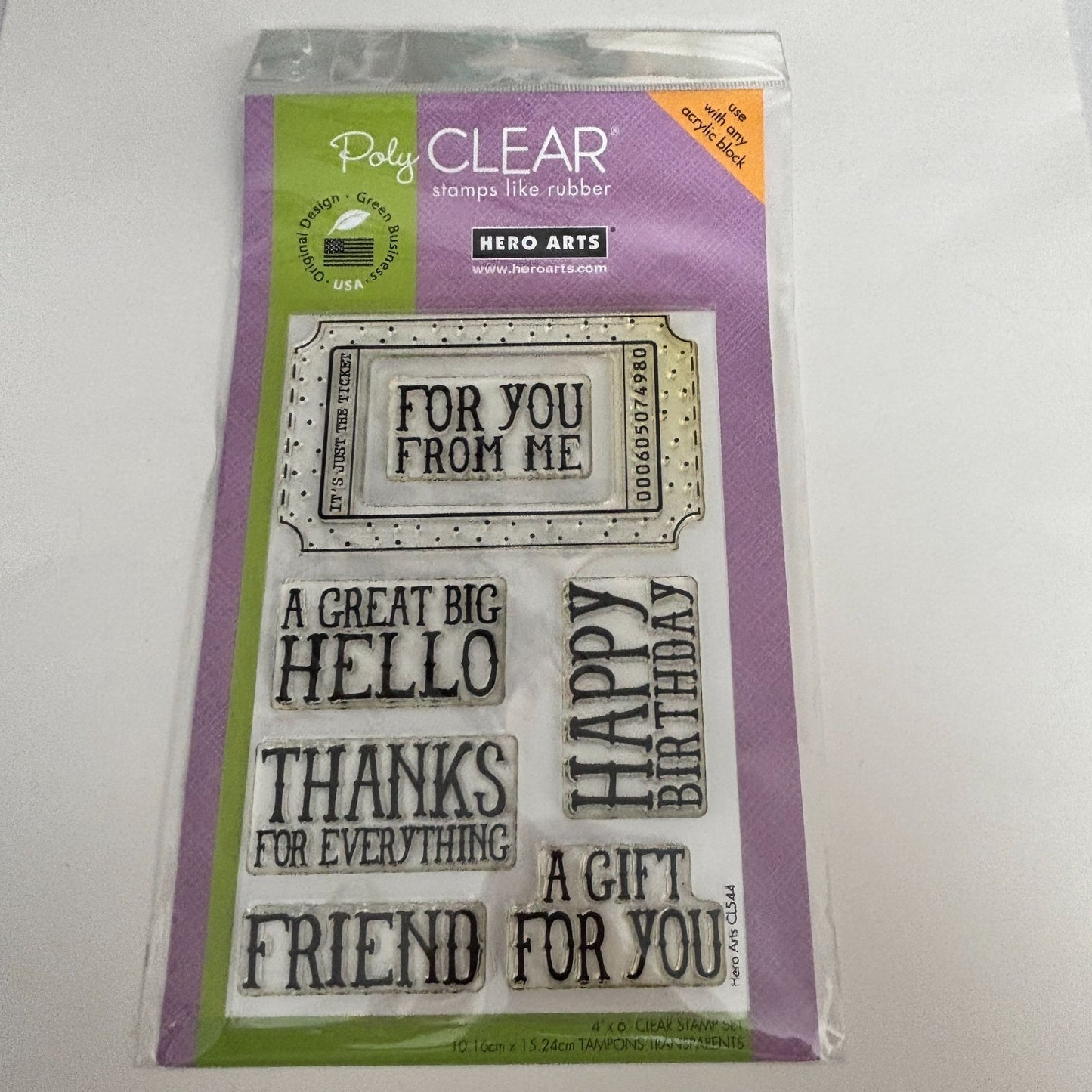 Hero Arts Poly Clear Stamps Big Ticket 4x6 Gift Tag Cardmaking Birthday Words Sentiments
