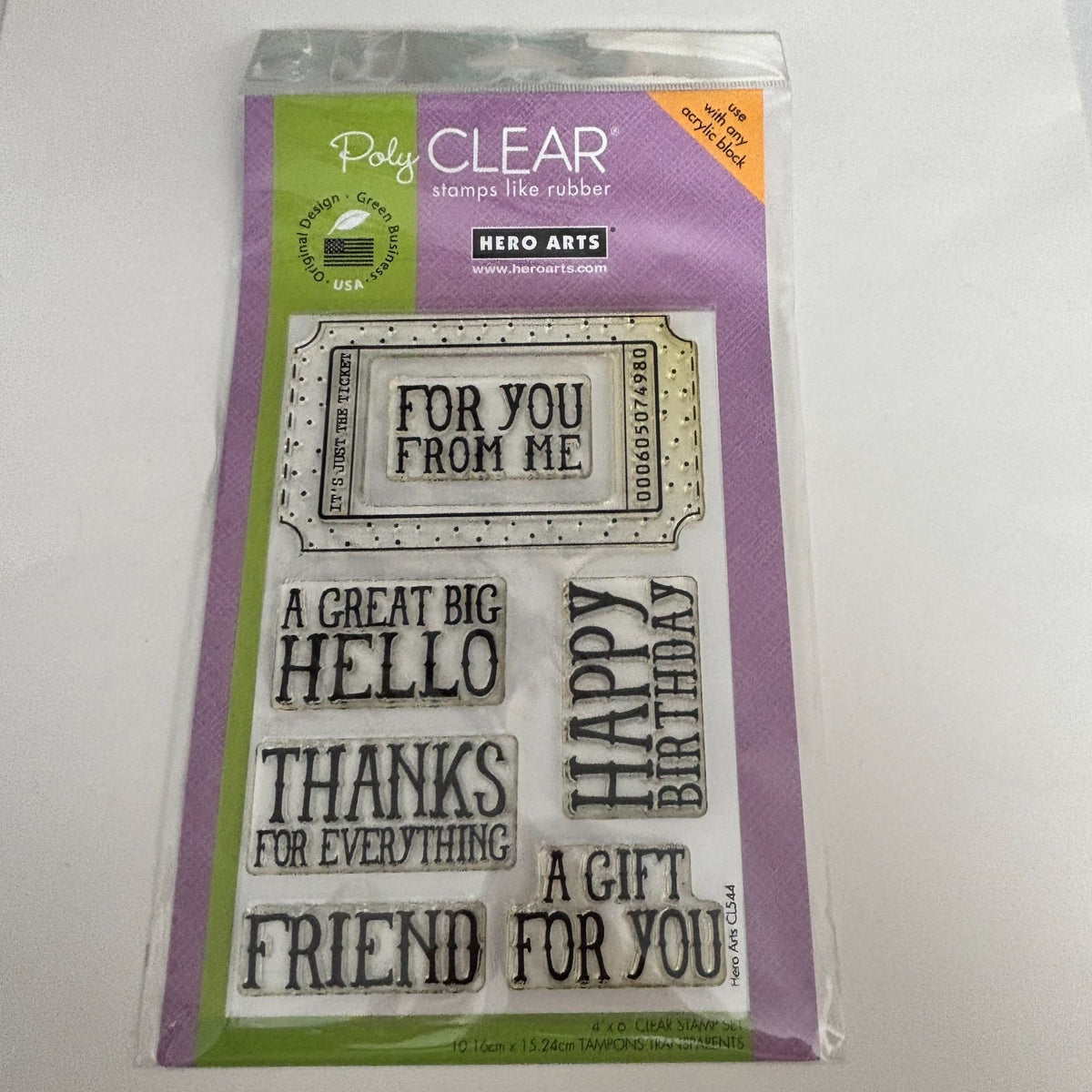 Hero Arts Poly Clear Stamps Big Ticket 4x6 Gift Tag Cardmaking Birthday Words Sentiments