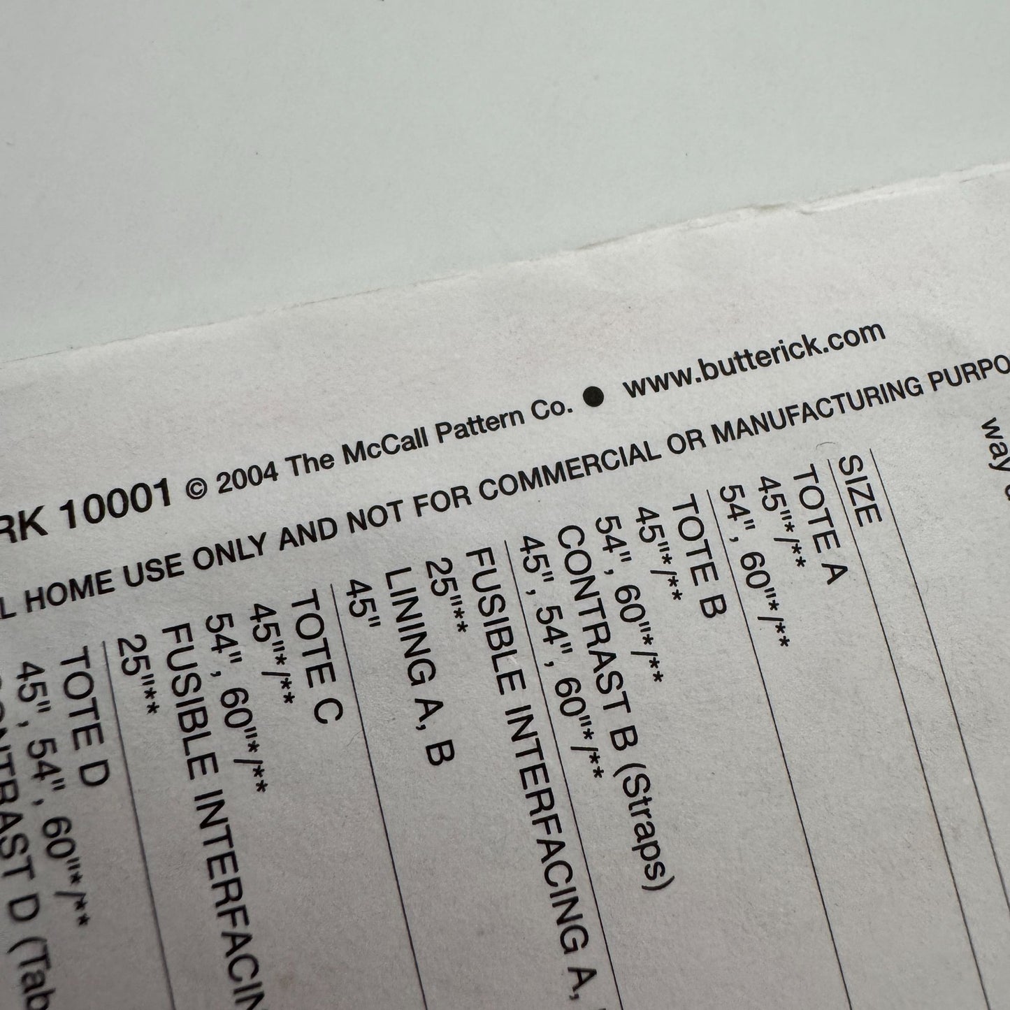 Butterick Sewing Pattern B4318 Large Tote Bag Pocket Travel Accessory Uncut