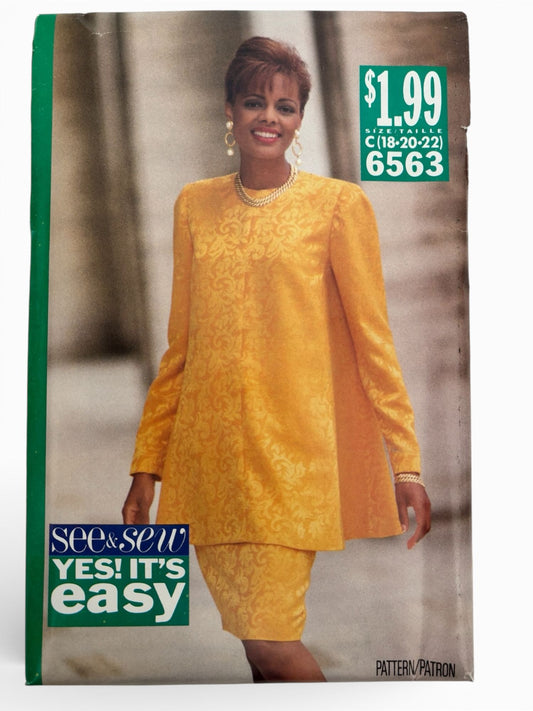 Butterick Sewing Pattern 6563 Career Outfit Top and Skirt Work 1990s 18 20 22 UC