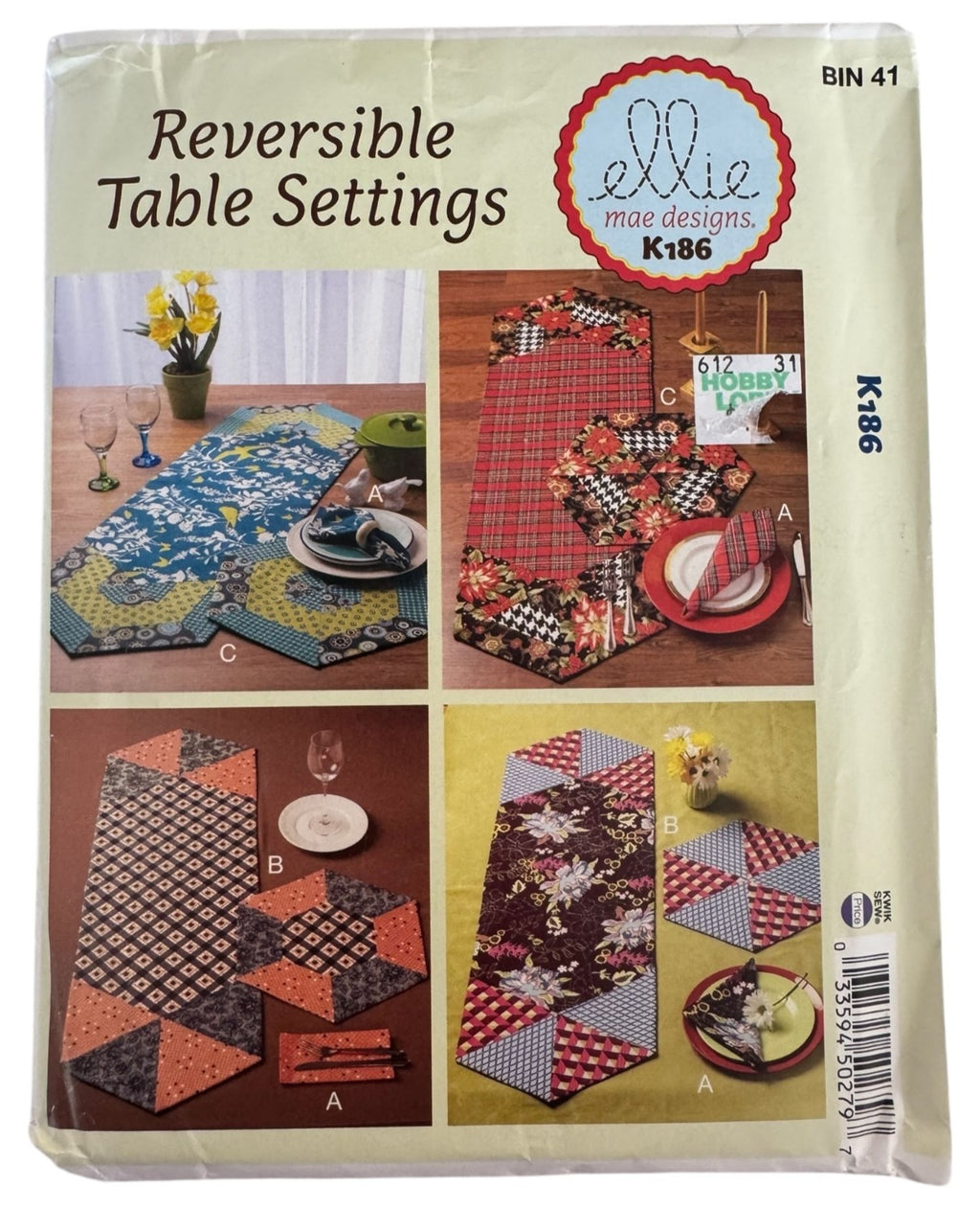 Kwik Sew Sewing Pattern Ellie Mae K186 Table Setting Home Decor Runner Napkins