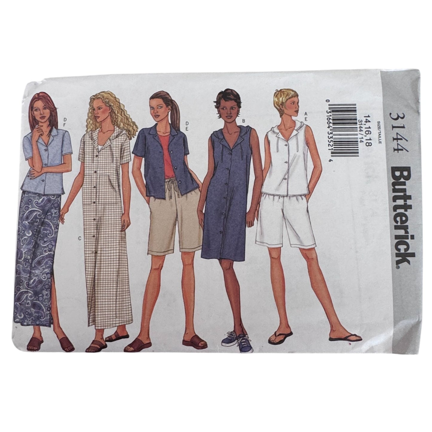 Butterick Sewing Pattern 3144 Summer Top Dress Shorts Skirt Casual 14 16 18 Uncut