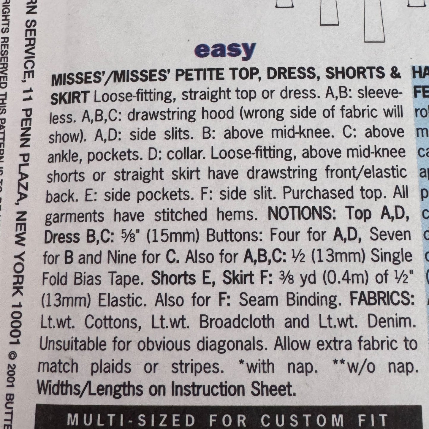 Butterick Sewing Pattern 3144 Summer Top Dress Shorts Skirt Casual 14 16 18 Uncut